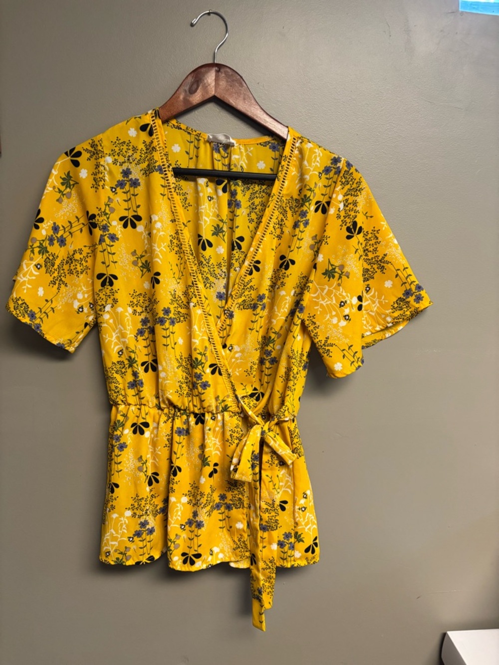 Sienna Sky Yellow Floral Peplum Wrap Tie-Waist Blouse